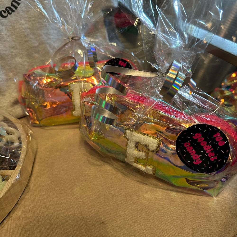 Holographic Cosmetic Bag with Pink Trim
